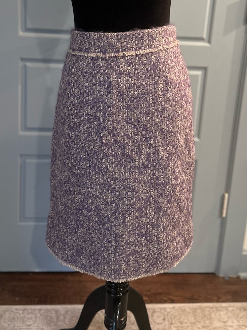 NWT Carolina Herrera Purple/ Cream Bouclé Pencil Skirt: Sz. 14